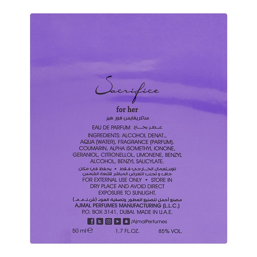 Ajmal Sacrifice For Her, Eau de Parfum, 50ml | France | Fragrance For Women