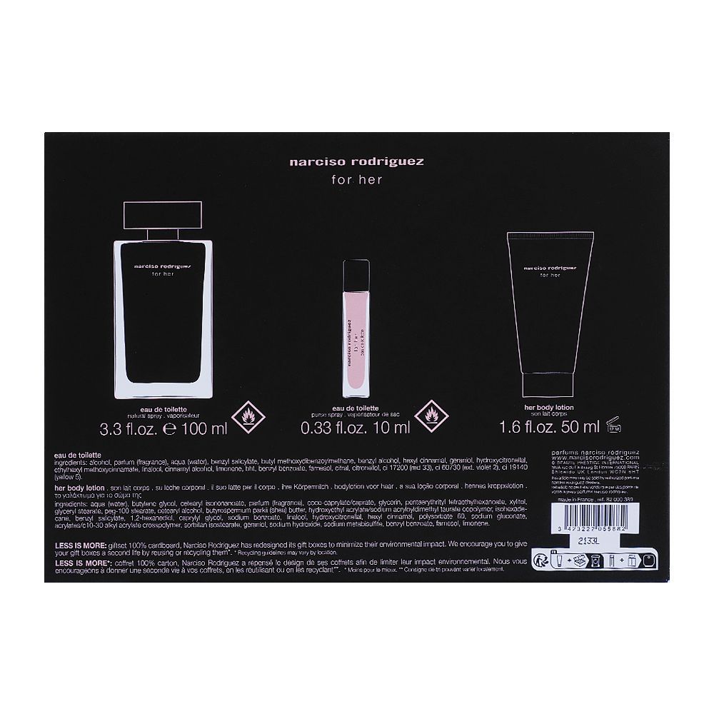 Narciso Rodriguez For Her Set Eau De Toilette 100ml + Eau De Toilette 10ml + Body Lotion, 50ml | France | Fragrance For Women