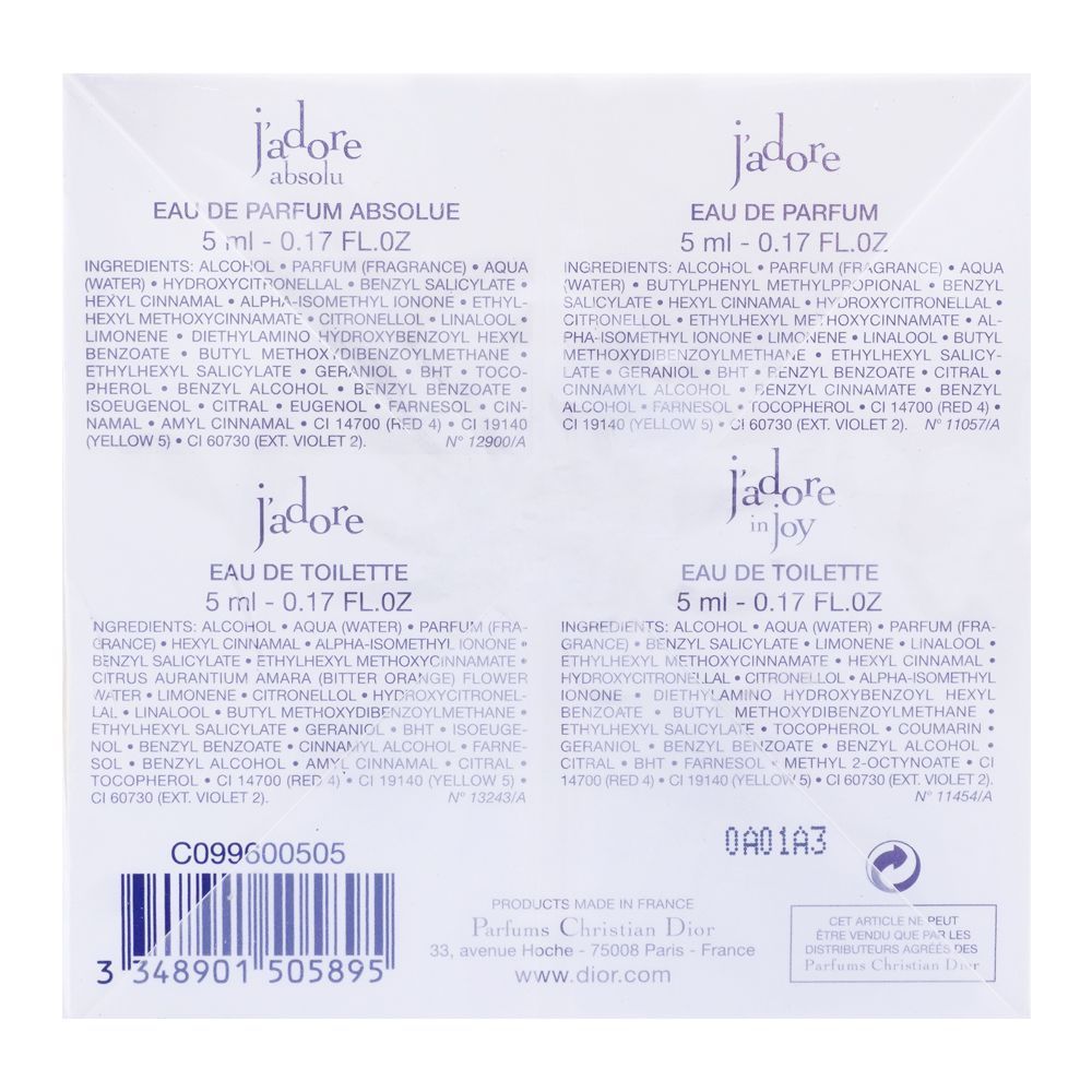 Dior J'adore La Collection Mini Set, 4 x 5ml | France | Fragrance For Women