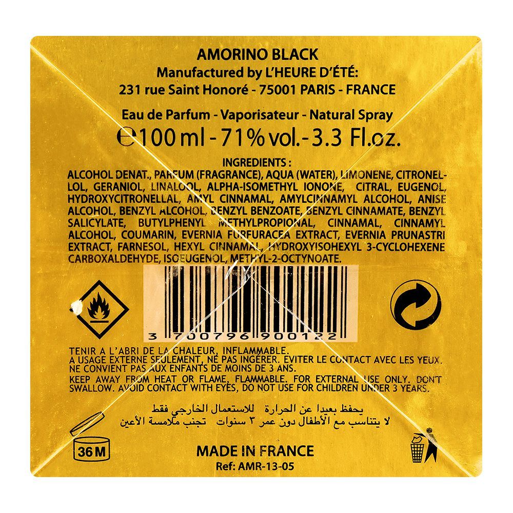 Amorino Black Nur, Eau de Parfum, 100ml | France | Fragrance For Men & Women