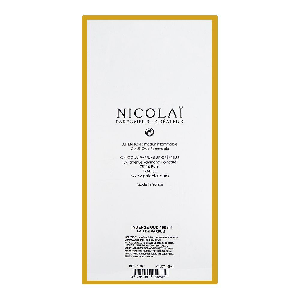 Nicolai Incense Oud, Eau de Parfum, 100ml | France | Fragrance For Men & Women