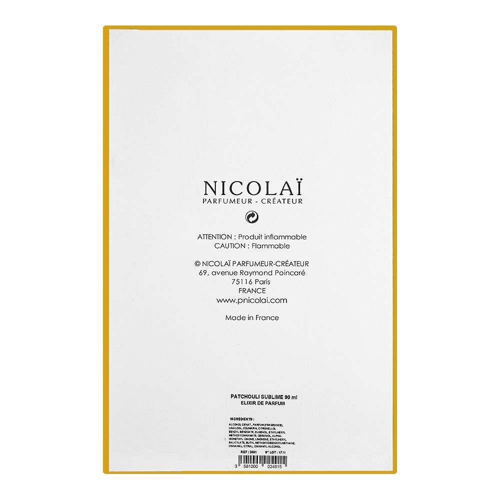 Nicolai Patchouli Sublime, Elixir De parfum, 90ml | France | Fragrance For Men & Women