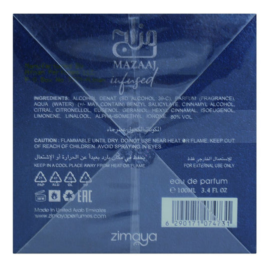 Zimaya Mazaaj Infused Perfume, Eau de Parfum, 100ml | United Arab Emirates | Fragrance For Men