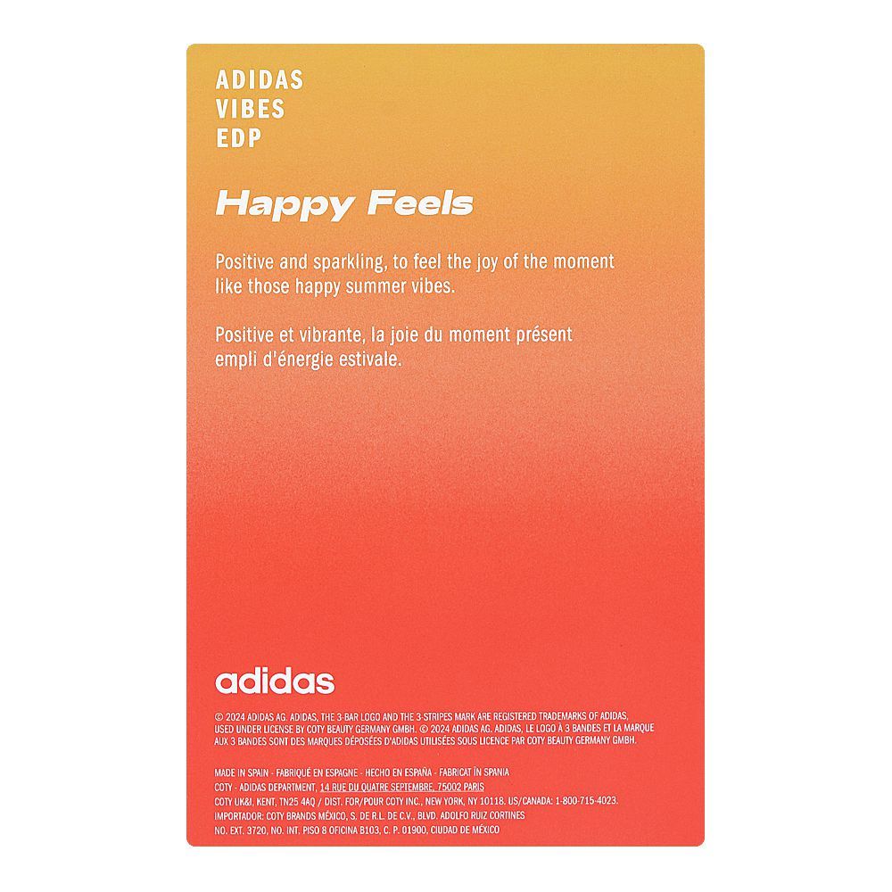 Adidas Vibes Happy Feels, Eau de Parfum, 100ml | Spain | Fragrance For Men & Women
