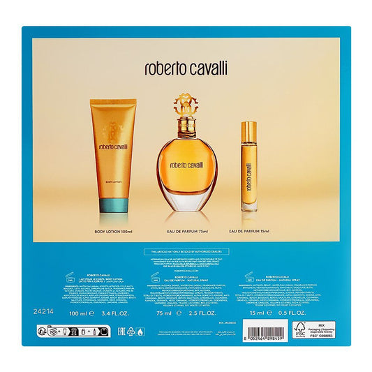 Roberto Cavalli Set Eau De Parfum For Women, 75ml + Eau De Parfum 15ml + Body Lotion 100ml, 3-Pack | Italy | Fragrance For Women