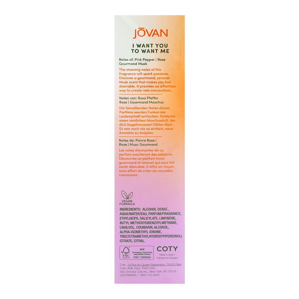 Jovan I Want You To Want Me Sensual Musk, Eau De Parfum, 100ml | United States | Fragrance For Men & Women