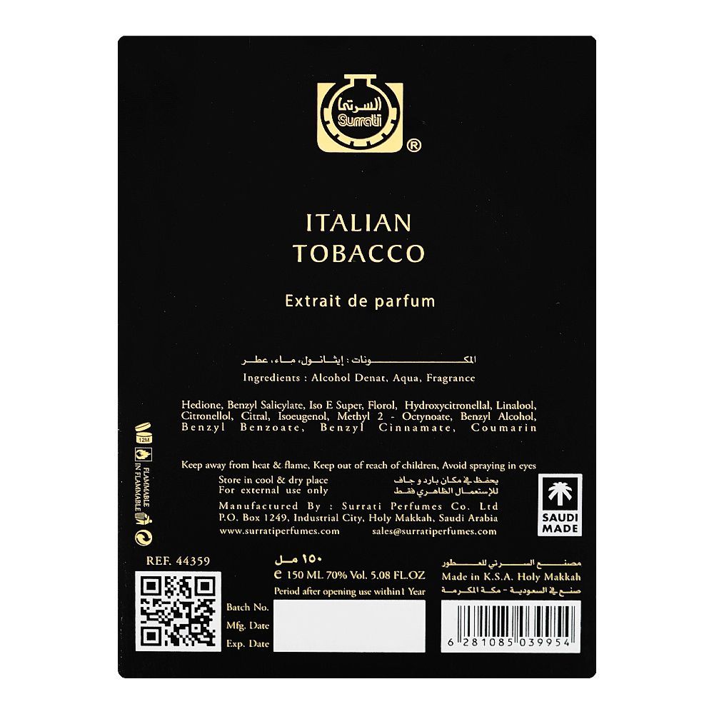 Surrati Italian Tobacco, Extrait De Parfum, 150ml | United Arab Emirates | Fragrance For Men & Women