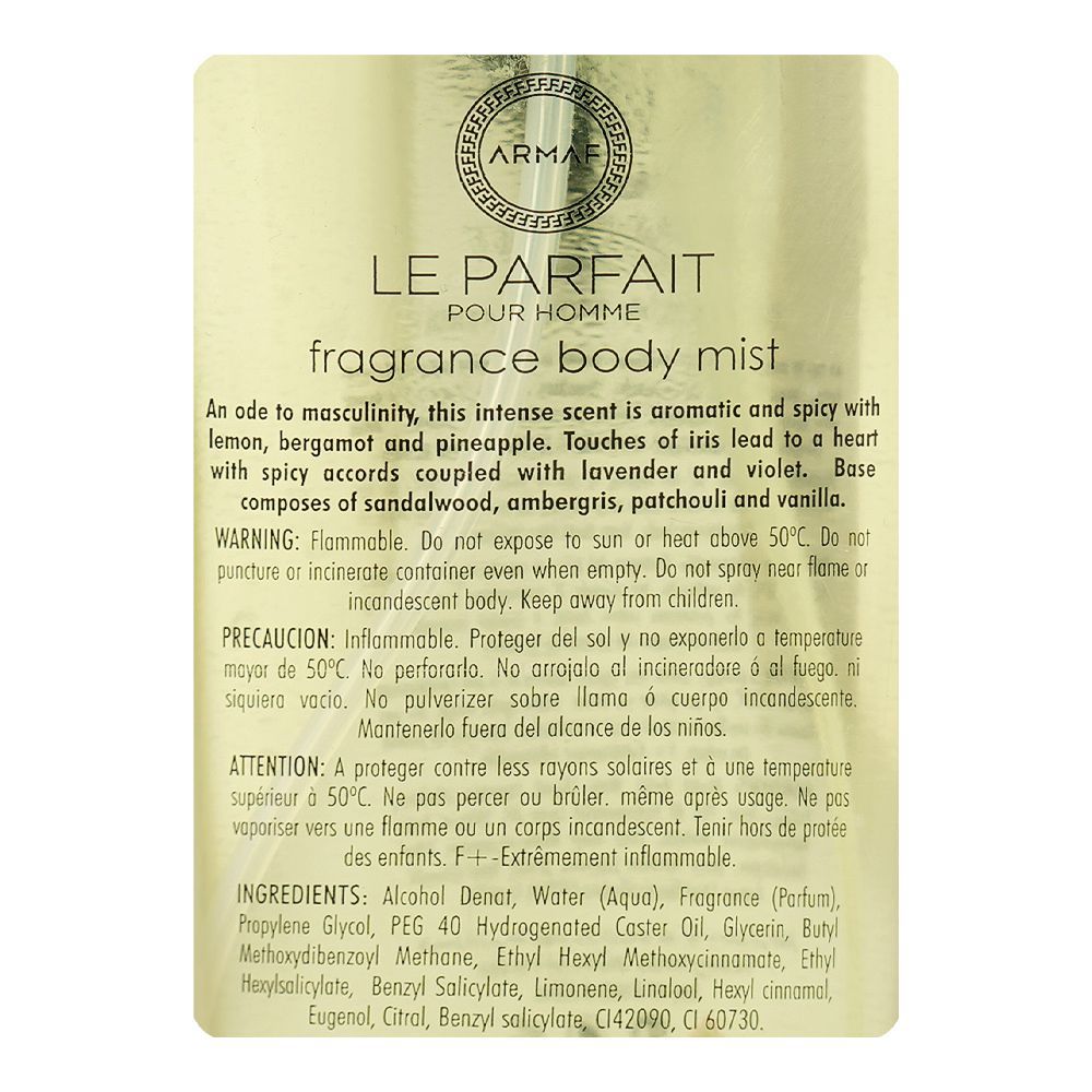 Armaf Le Parafait Pour Homme Fragrance Body Mist, 250ml | United Arab Emirates | Fragrance For Men