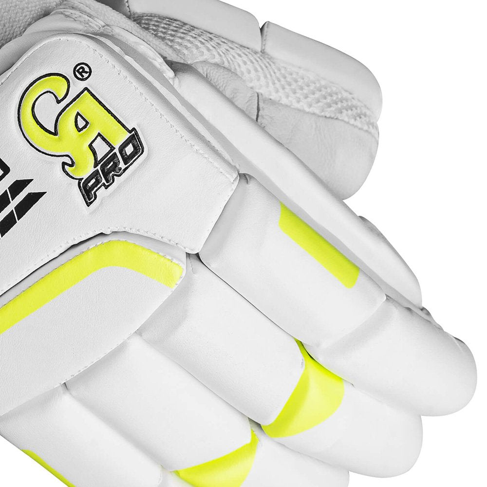 CA Cricket Batting Gloves - Pro 8000 For Adults - Left Handed White/Yellow | CA Cricket Batting Gloves | Cricket