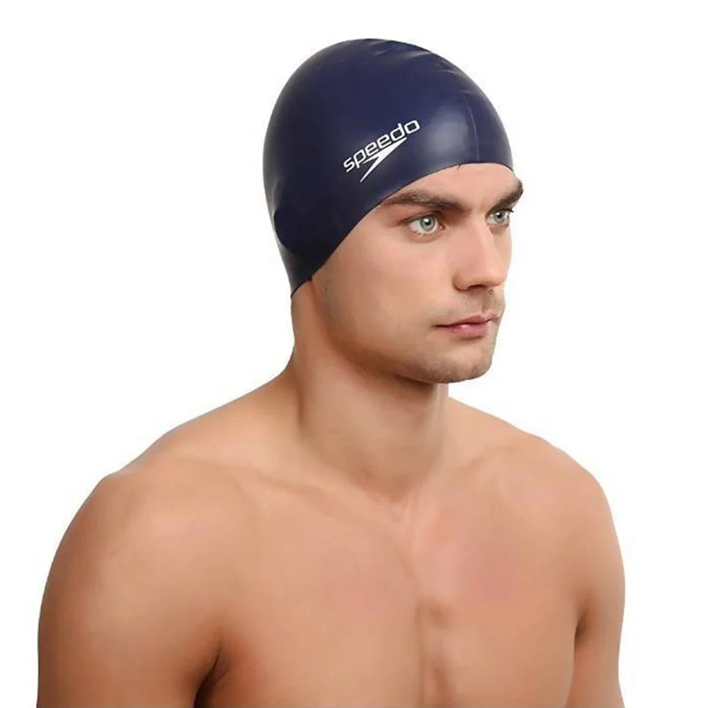 Speedo Swimming Cap Silicone Cap Plain Flat Swim Cap Adults - Navy | Speedo Adult Cap | Swimming Cap
