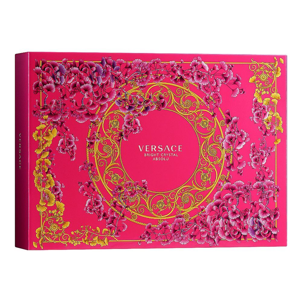 Versace Bright Crystal Absolu Perfume Set For Women, EDP 90ml + EDP 5ml + Shower Gel + Body Lotion | Italy | Fragrance For Women