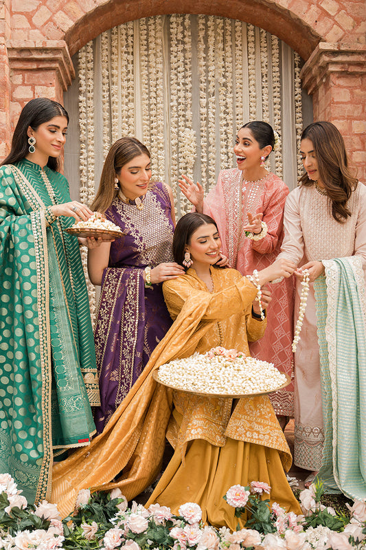 SANG-E YASHM-3PC | Cross Stitch The Bride Tribe Wedding Festive Collection 2022 | Unstitched Embroidered Jacquard Suits | Cross Stitch 2023