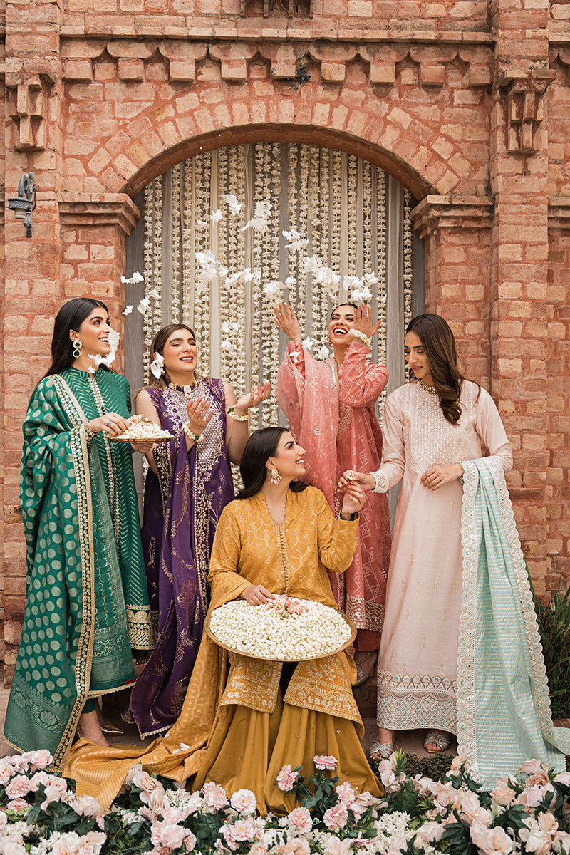 SEER ZARD-3PC | Cross Stitch The Bride Tribe Wedding Festive Collection 2022 | Unstitched Embroidered Jacquard Suits | Cross Stitch 2023