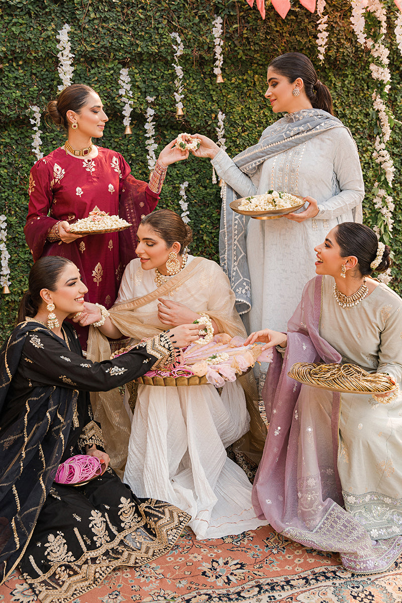 AAB-E HAYAAT-3PC | Cross Stitch The Bride Tribe Wedding Festive Collection 2022 | Unstitched Embroidered Jacquard Suits