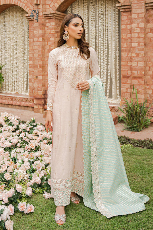 KHUSH REEKHT-3PC | Cross Stitch The Bride Tribe Wedding Festive Collection 2022 | Unstitched Embroidered Jacquard Suits| Cross Stitch 2023