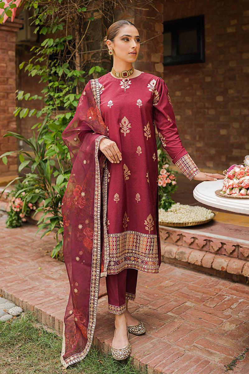 SYAH QURMAZI-3PC | Cross Stitch The Bride Tribe Wedding Festive Collection 2022 | Unstitched Embroidered Jacquard Suits | Cross Stitch 2023
