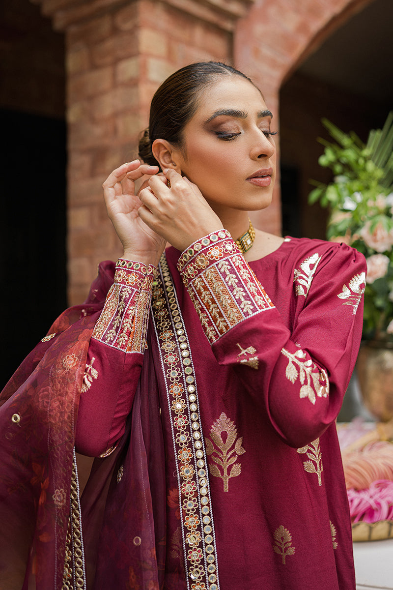 SYAH QURMAZI-3PC | Cross Stitch The Bride Tribe Wedding Festive Collection 2022 | Unstitched Embroidered Jacquard Suits | Cross Stitch 2023
