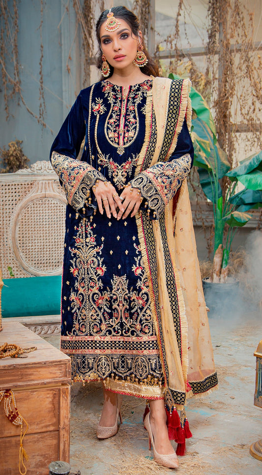VIVARIA VL121-01 | Anaya by Kiran Chaudhry Velour De Fete '21 | Unstitched Embroidered Velvet Suits