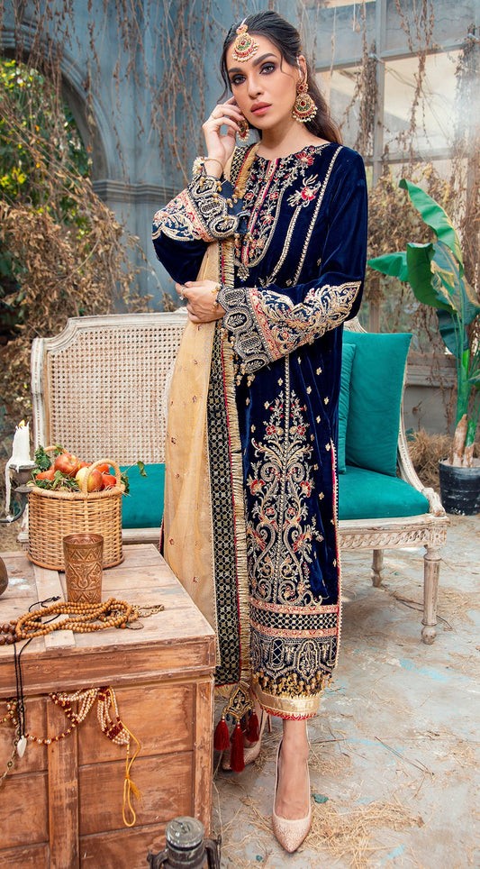 VIVARIA VL121-01 | Anaya by Kiran Chaudhry Velour De Fete '21 | Unstitched Embroidered Velvet Suits