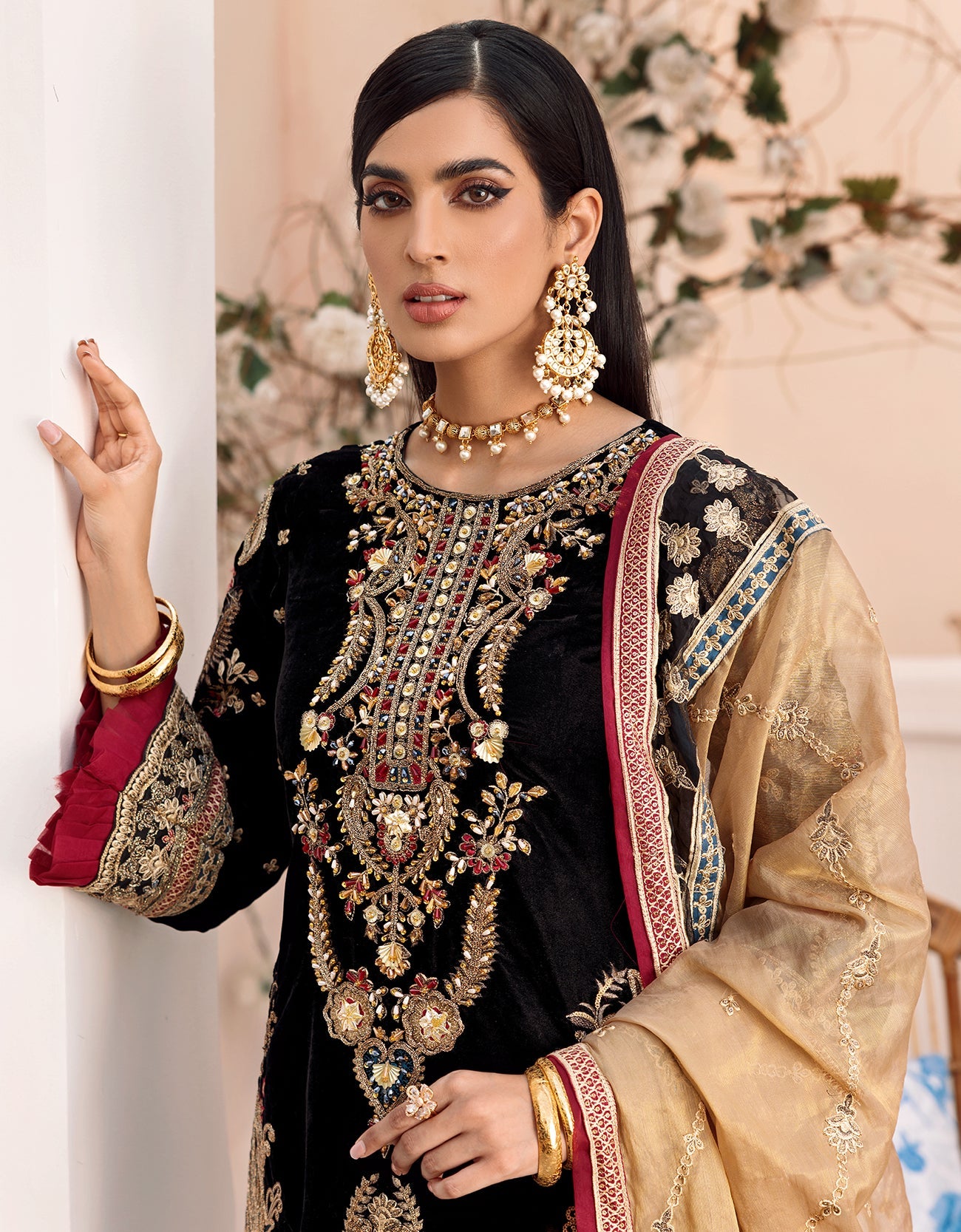 MK-307 | Emaan Adeel Makhmal Collection 2022 | Unstitched & Stitched Embroidered Valvet Suits