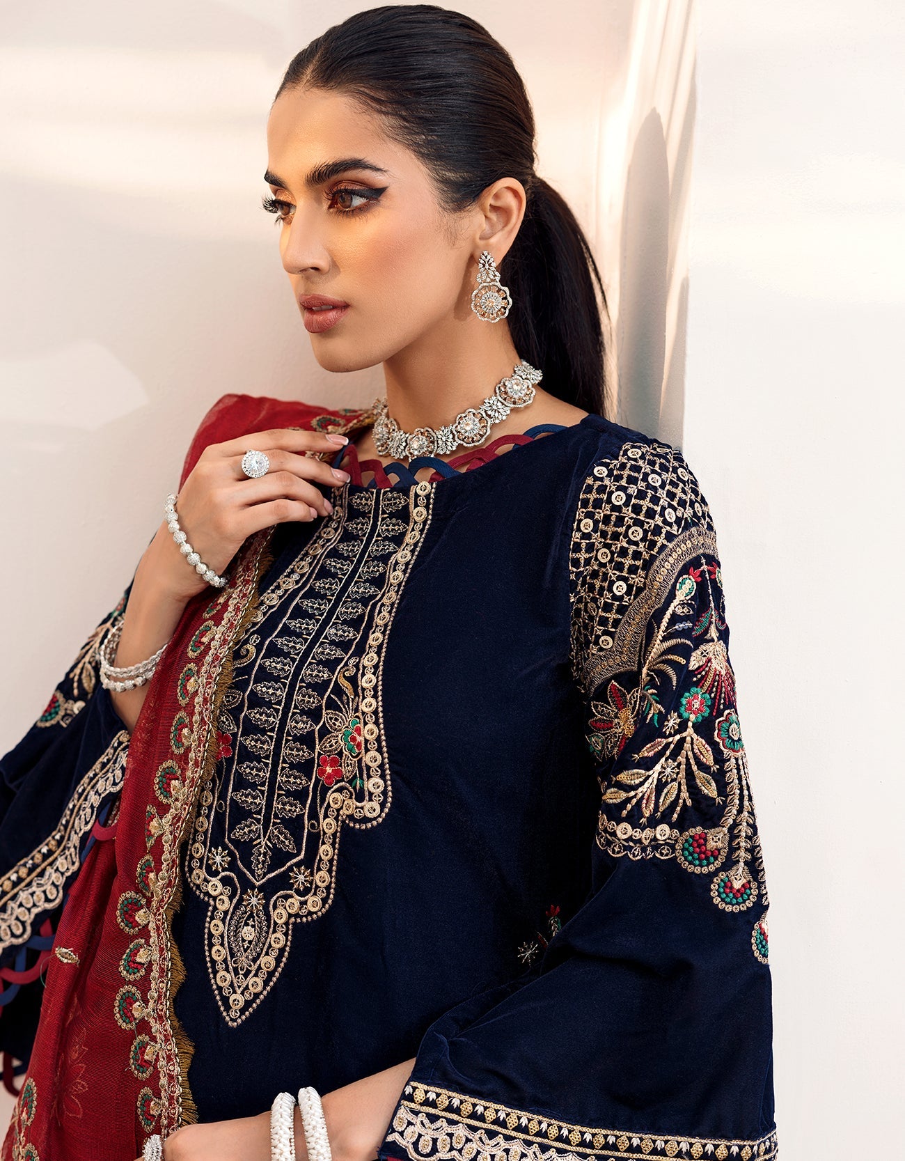 MK-301 | Emaan Adeel Makhmal Collection 2022 | Unstitched & Stitched Embroidered Valvet Suits