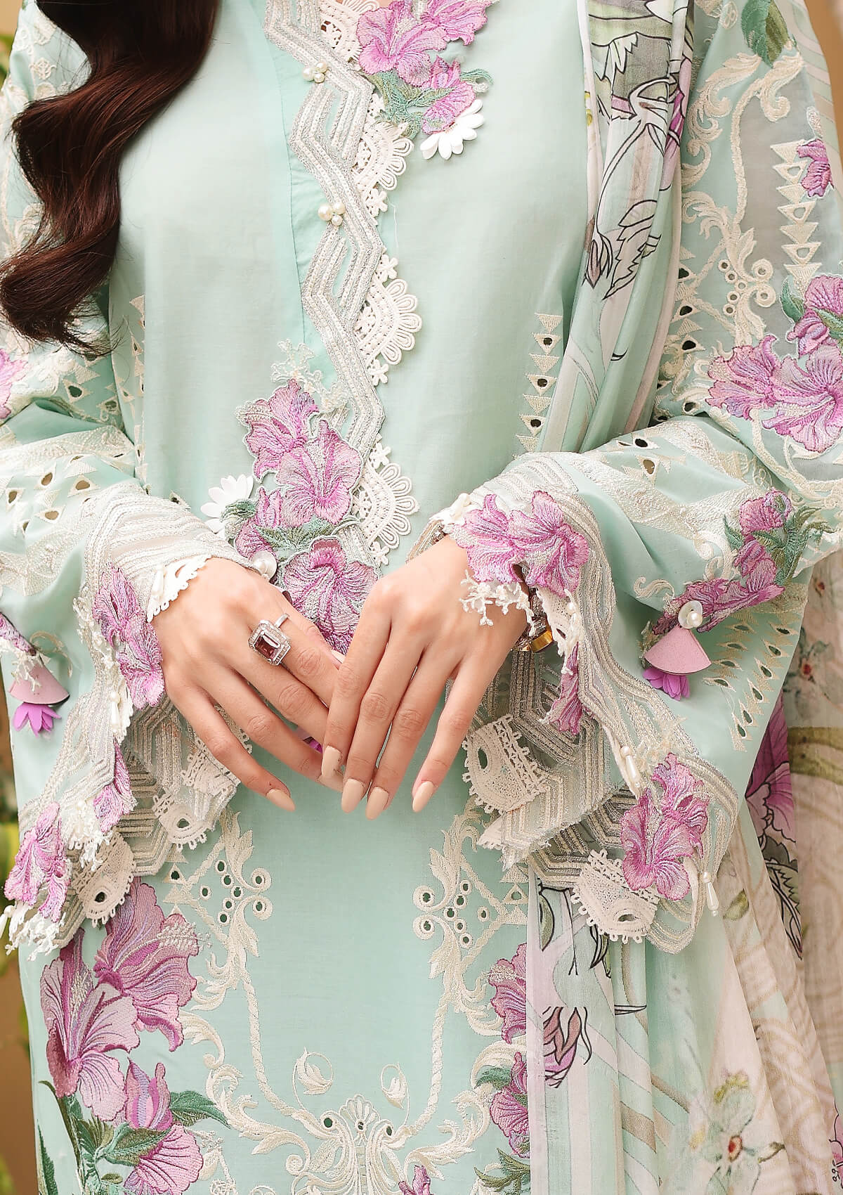 ELF-2 Aqua | Elaf Luxury Festive Lawn Collection 2022 | Unstitched Embroidered Lawn Suits