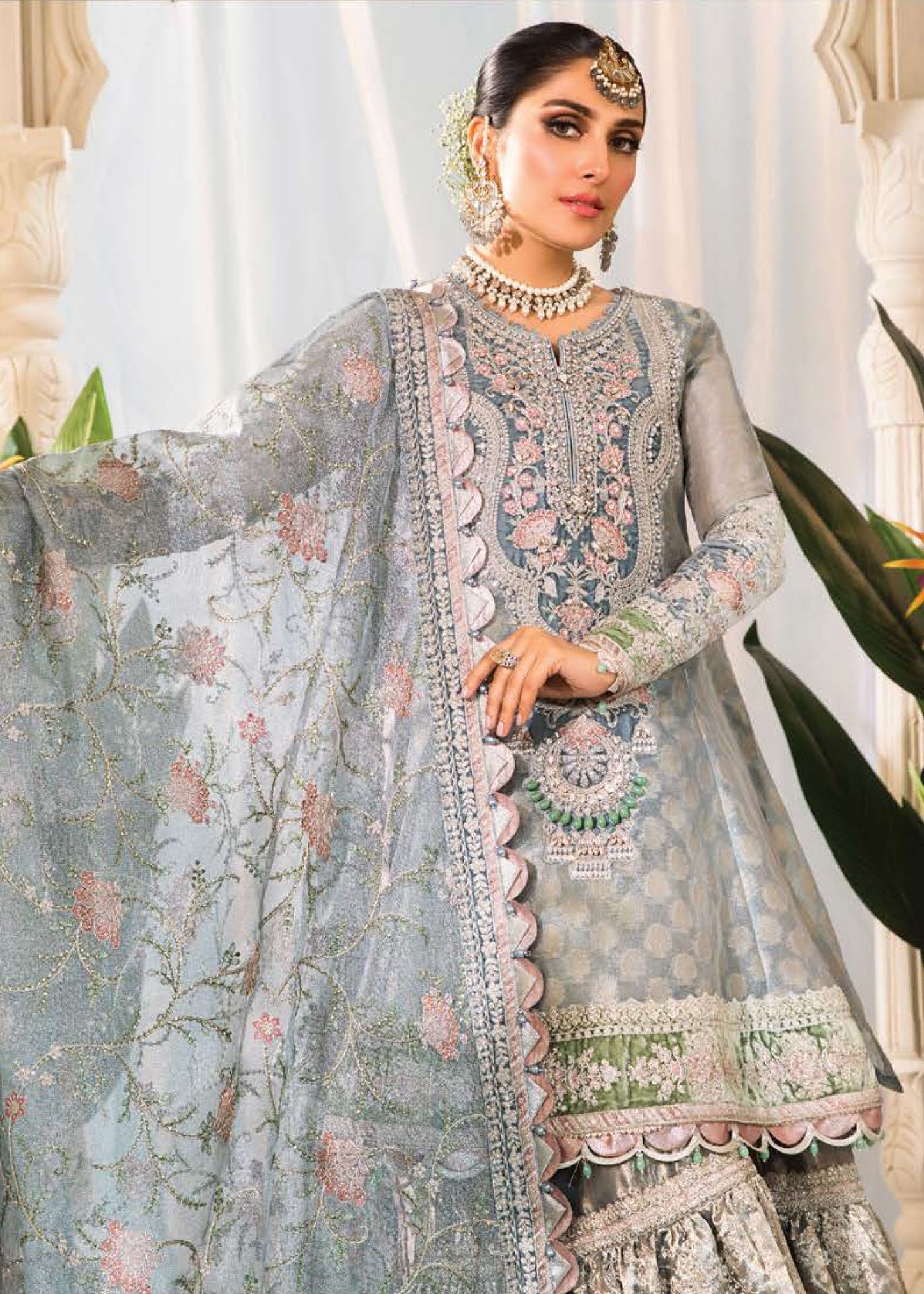 Pearl Blue and Ash Pink (BD-2403) | Maria B Mbroidered Heritage Edition 2022 | Unstitched Embroidered Tissue Suits