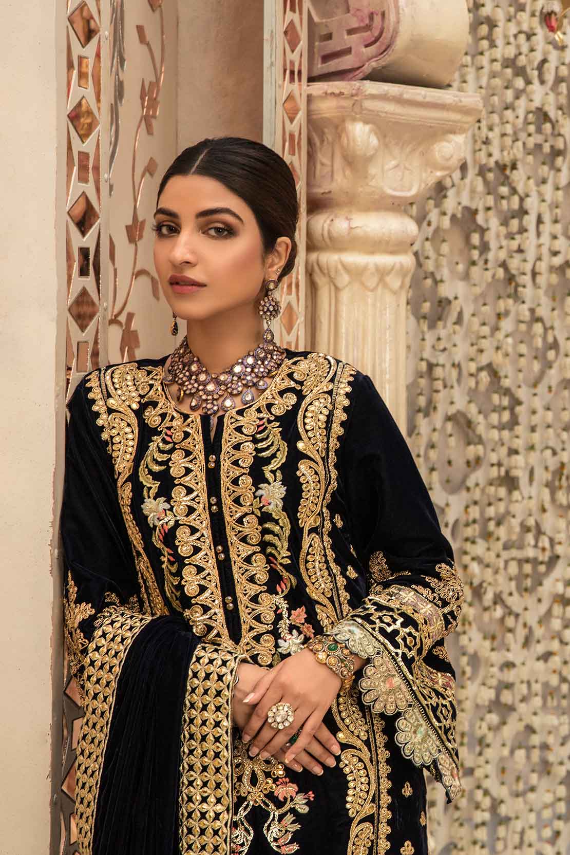 3A A Velvet Story - Cobalt | Crimson X Saira Shakira Wedding Collection '22 | Unstitched Embroidered Velvet Suits