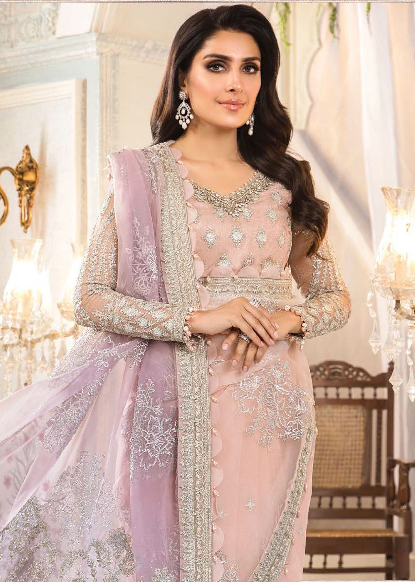 Rose Pink and Lilac (BD-2404) | Maria B Mbroidered Heritage Edition 2022 | Unstitched Embroidered Net Saree