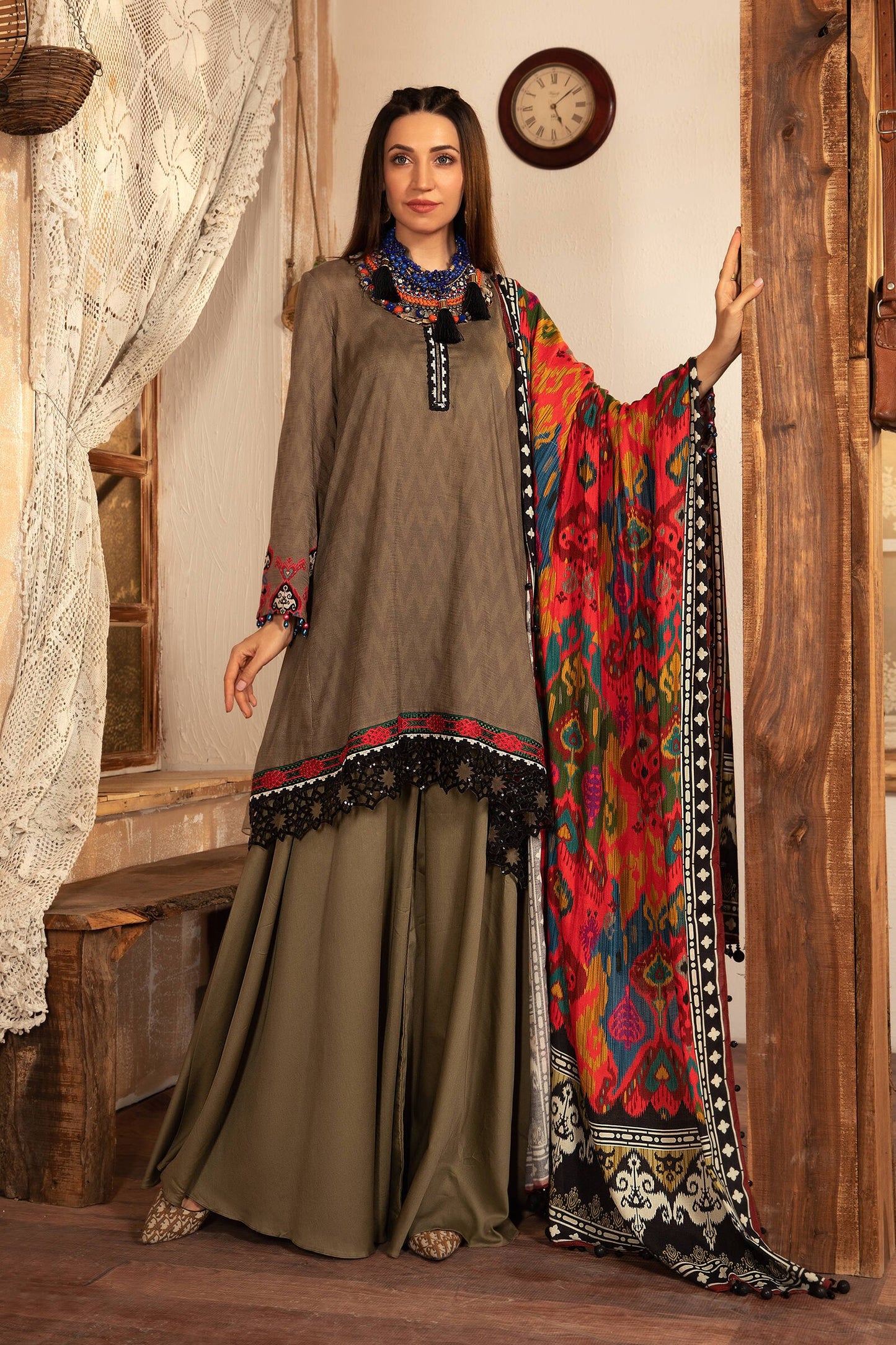 MPT 1209 A | Maria B MPrints Winter Collection 2021 | Unstitched Embroidered Khaddar Suits
