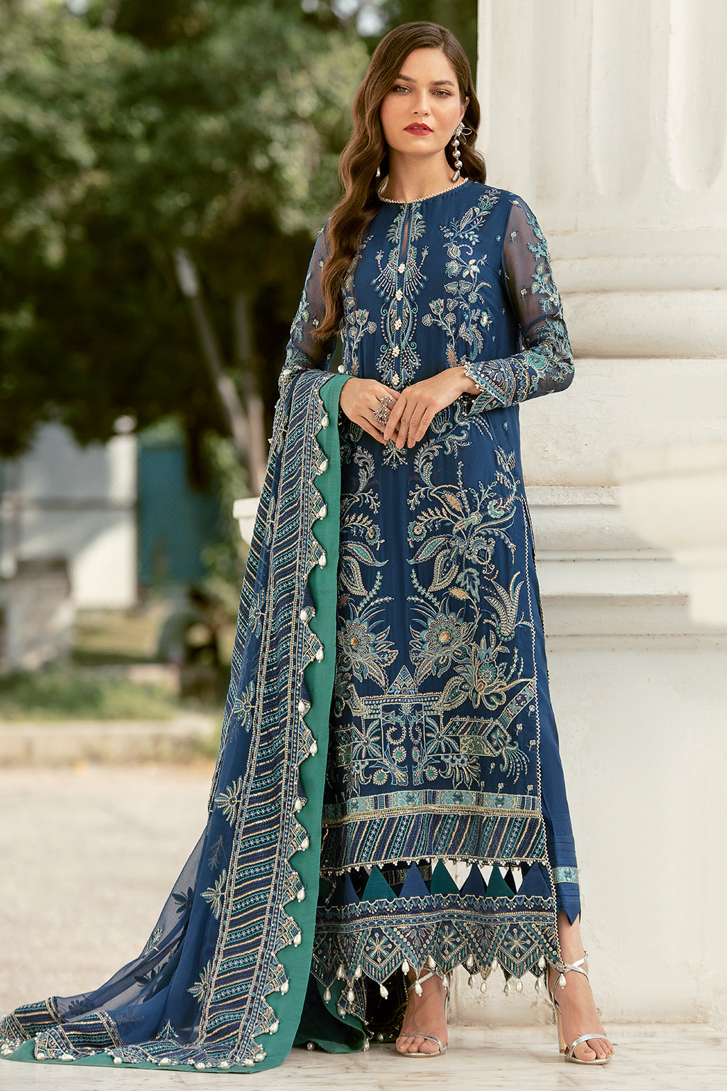 Steller Bleue | Afrozeh LA Fuchsia'22 Collection | Unstitched Chiffon Suits