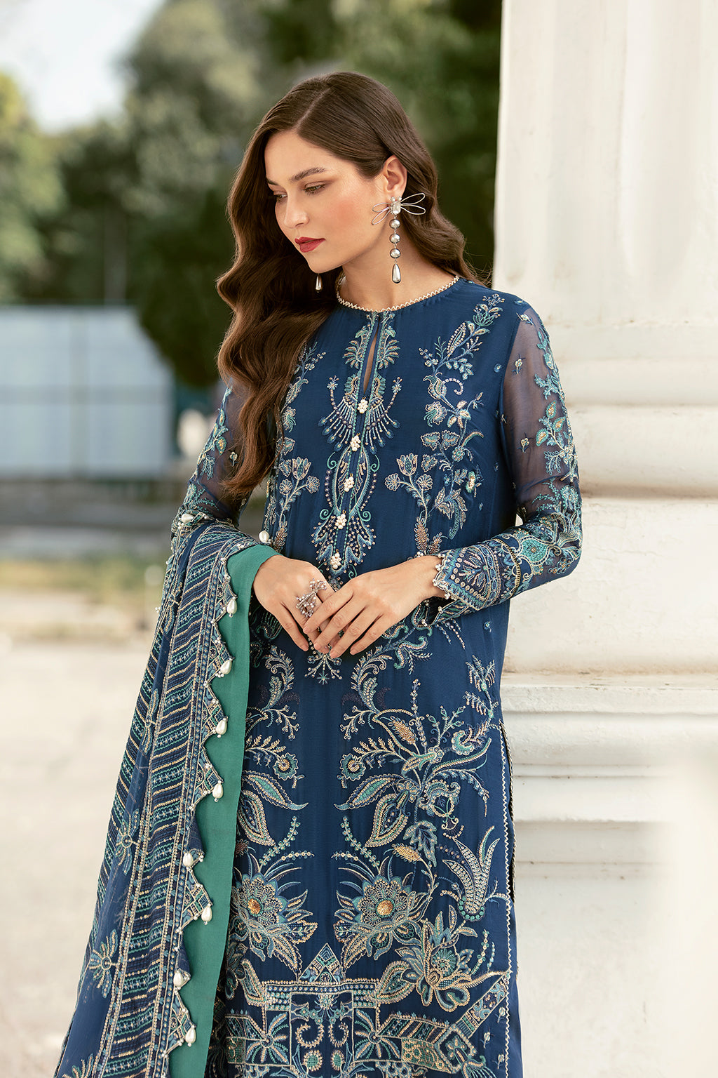 Steller Bleue | Afrozeh LA Fuchsia'22 Collection | Unstitched Chiffon Suits