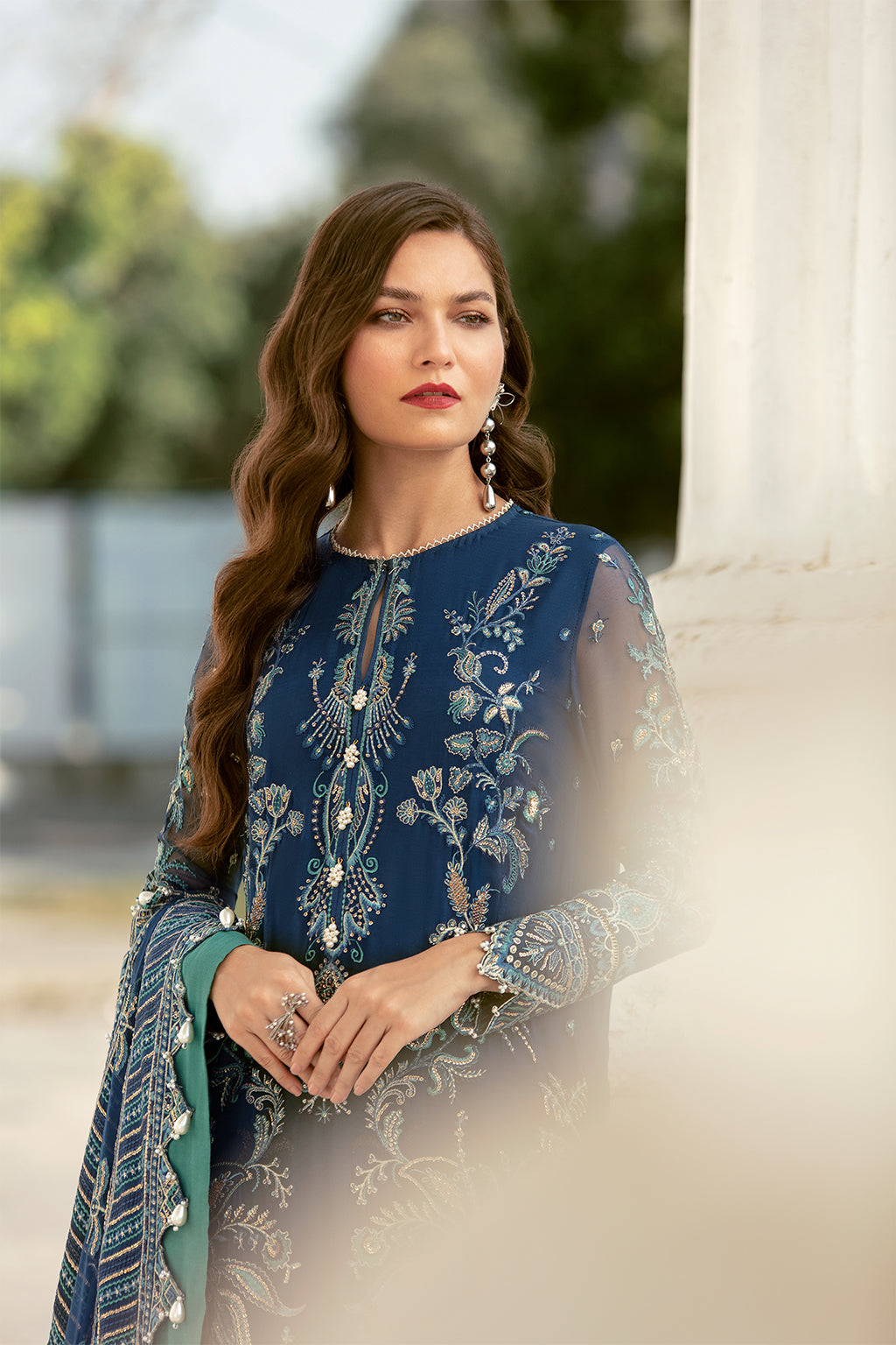 Steller Bleue | Afrozeh LA Fuchsia'22 Collection | Unstitched Chiffon Suits