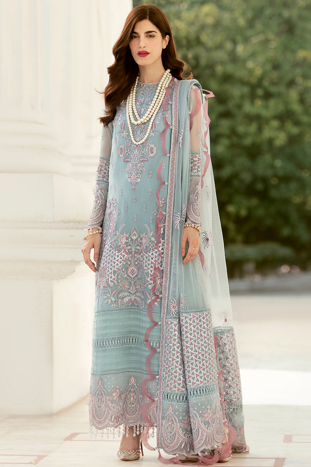 Serene Sky | Afrozeh LA Fuchsia'22 Collection | Unstitched Chiffon Suits