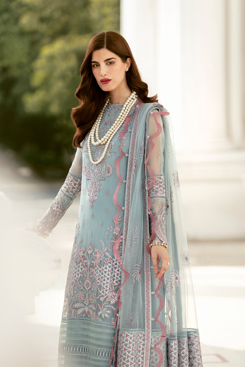 Serene Sky | Afrozeh LA Fuchsia'22 Collection | Unstitched Chiffon Suits