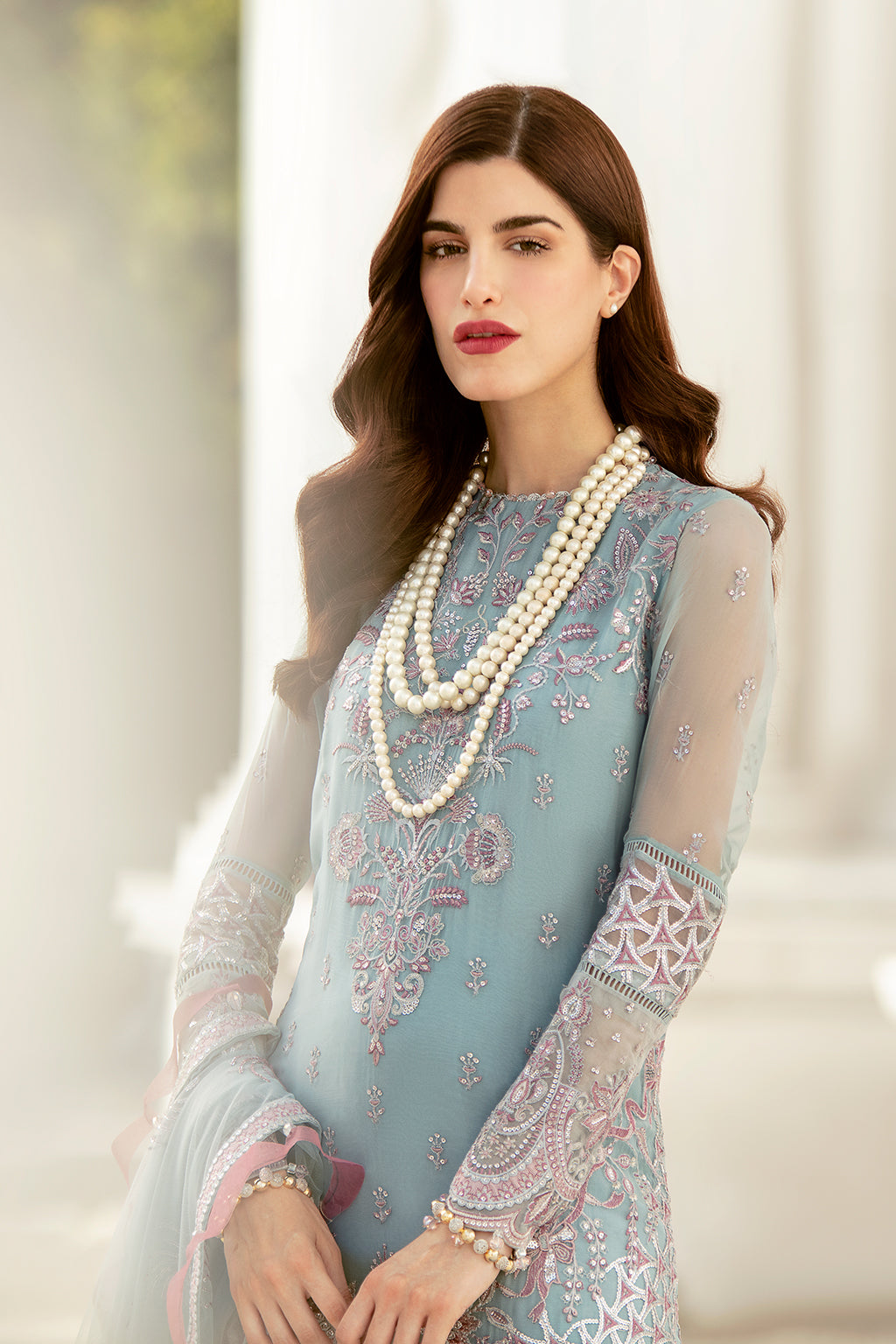 Serene Sky | Afrozeh LA Fuchsia'22 Collection | Unstitched Chiffon Suits