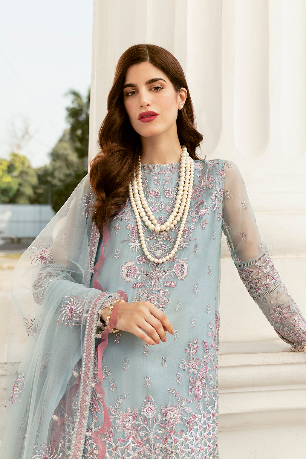 Serene Sky | Afrozeh LA Fuchsia'22 Collection | Unstitched Chiffon Suits