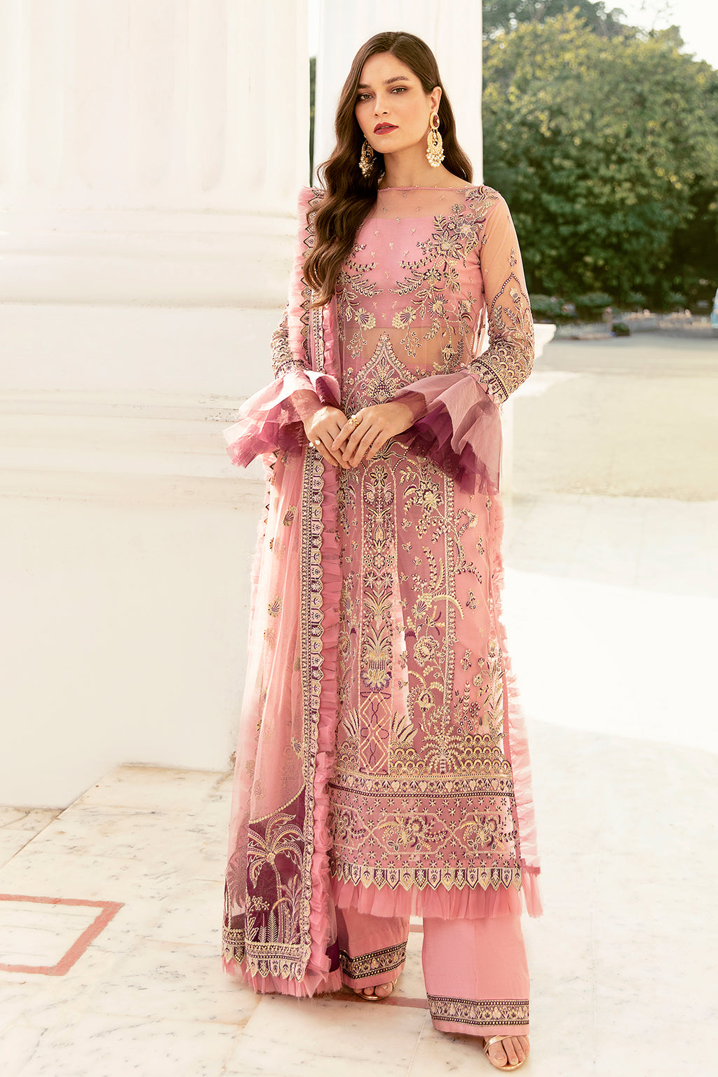 Rose Shell Pink | Afrozeh LA Fuchsia'22 Collection | Unstitched Chiffon Suits
