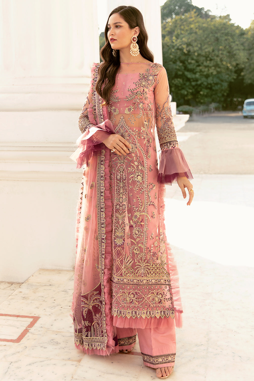Rose Shell Pink | Afrozeh LA Fuchsia'22 Collection | Unstitched Chiffon Suits
