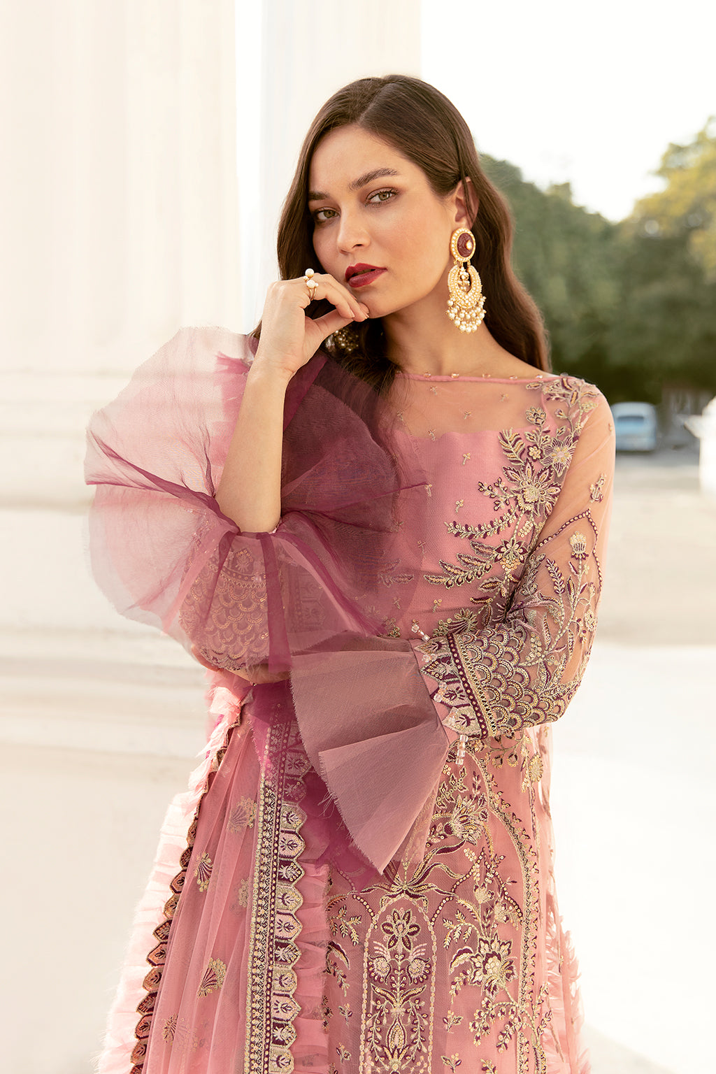 Rose Shell Pink | Afrozeh LA Fuchsia'22 Collection | Unstitched Chiffon Suits