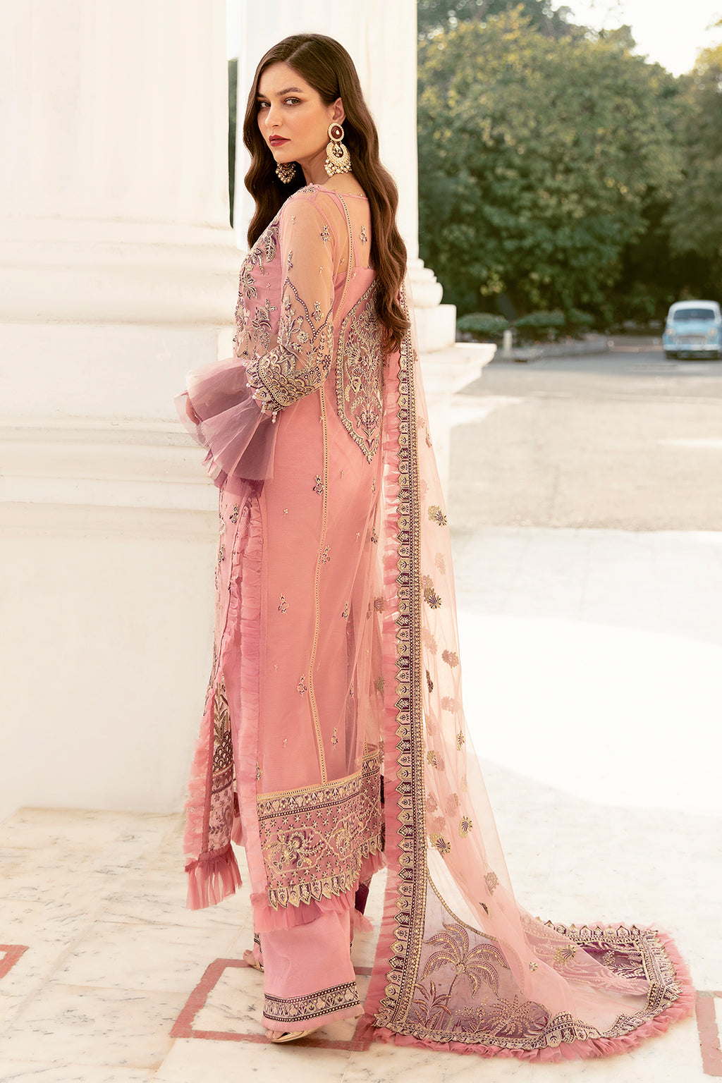 Rose Shell Pink | Afrozeh LA Fuchsia'22 Collection | Unstitched Chiffon Suits