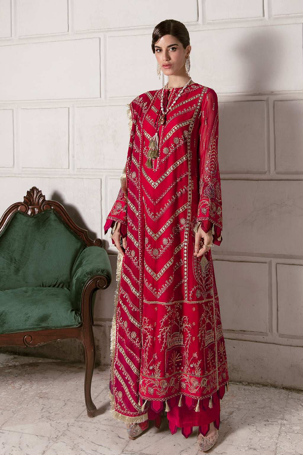 Roseate Belle | Afrozeh LA Fuchsia'22 Collection | Unstitched Chiffon Suits