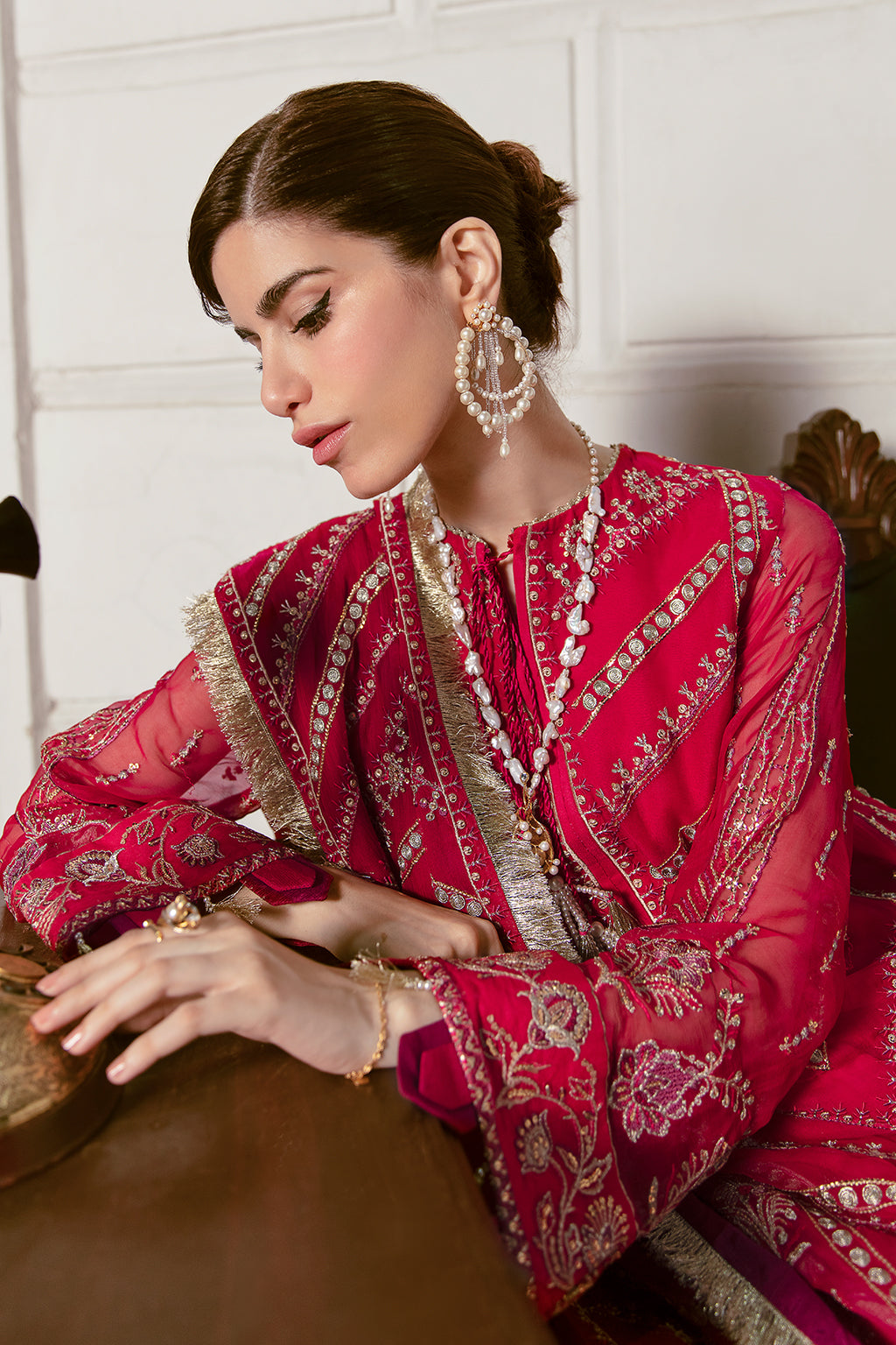 Roseate Belle | Afrozeh LA Fuchsia'22 Collection | Unstitched Chiffon Suits