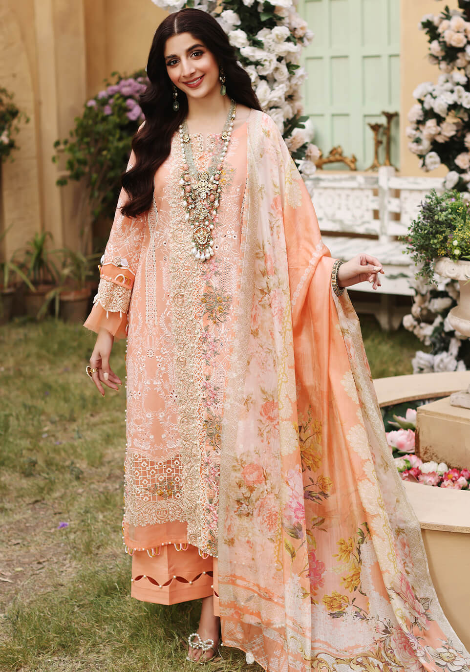 ELF-10B Sunset | Elaf Luxury Festive Lawn Collection 2022 | Unstitched Embroidered Lawn Suits