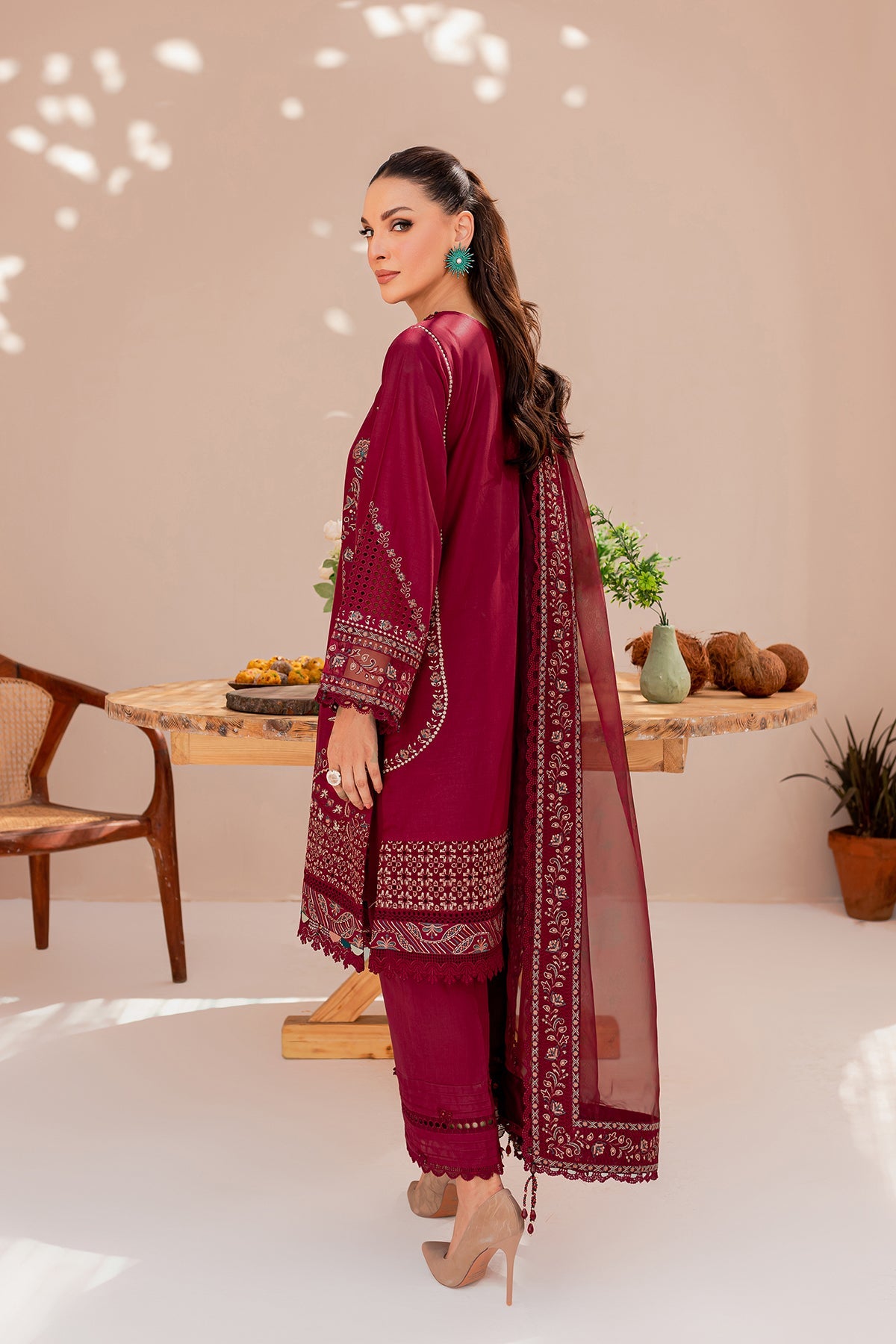 Maroon Glare| Farasha Mehak Festive Lawn SS 23 | Unstitched Embroidered Collection