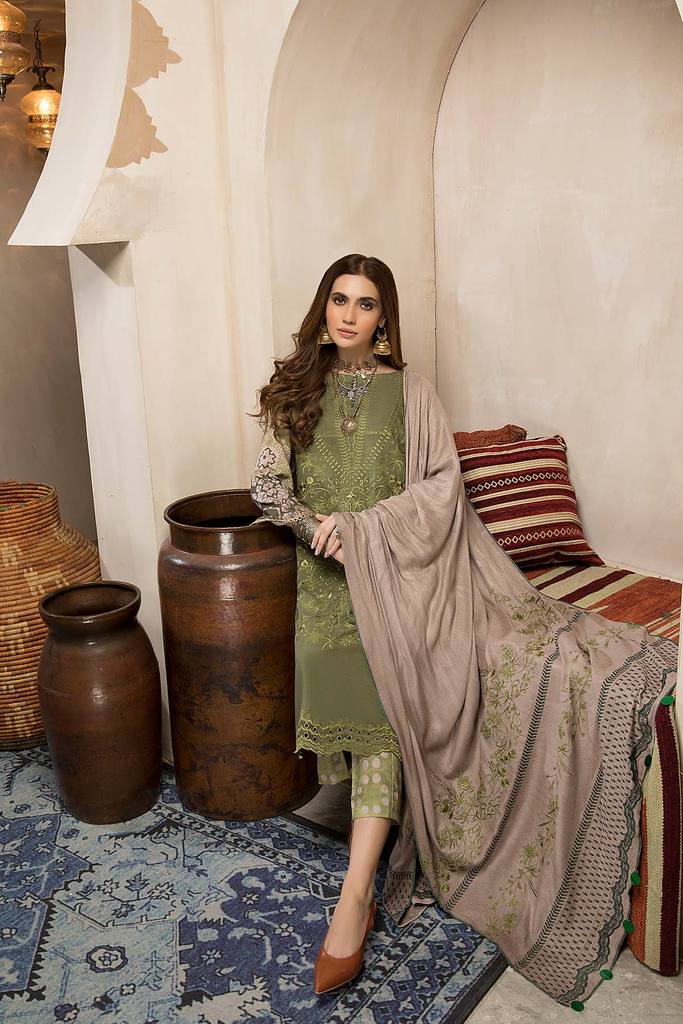 CNW-3 | Charizma Naranji Unstitched Embroidered Khaddar With Embroidered Shawl Vol-1 Collection | Unstitched Embroidered Suit