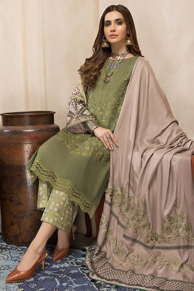 CNW-3 | Charizma Naranji Unstitched Embroidered Khaddar With Embroidered Shawl Vol-1 Collection | Unstitched Embroidered Suit