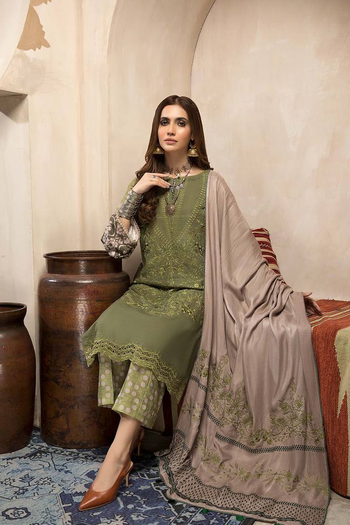 CNW-3 | Charizma Naranji Unstitched Embroidered Khaddar With Embroidered Shawl Vol-1 Collection | Unstitched Embroidered Suit