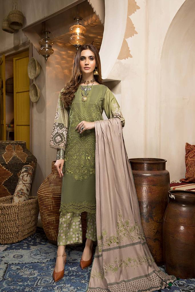 CNW-3 | Charizma Naranji Unstitched Embroidered Khaddar With Embroidered Shawl Vol-1 Collection | Unstitched Embroidered Suit