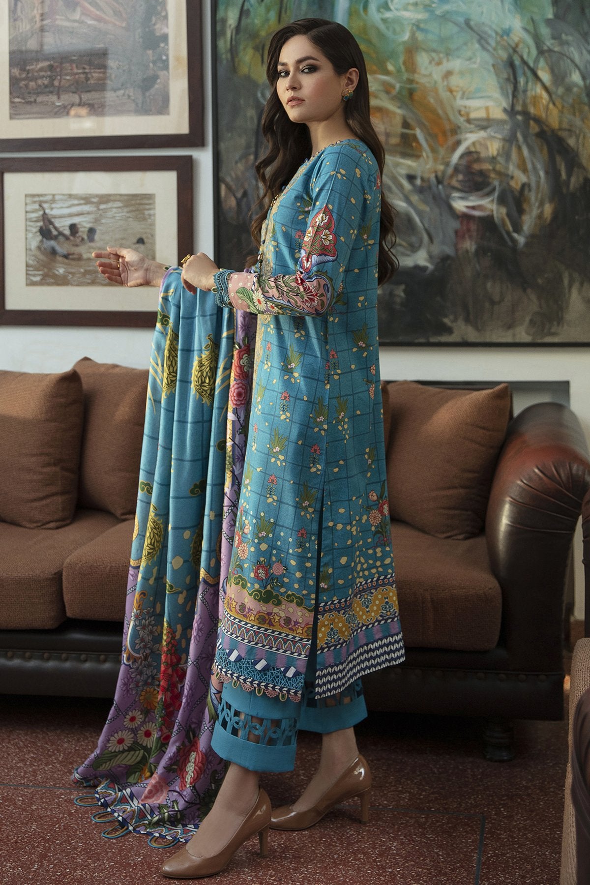 Blue Oasis | Jazmin Iris Winter Collection 2021 | Unstitched Embroidered Viscose Slub Khaddar Suit